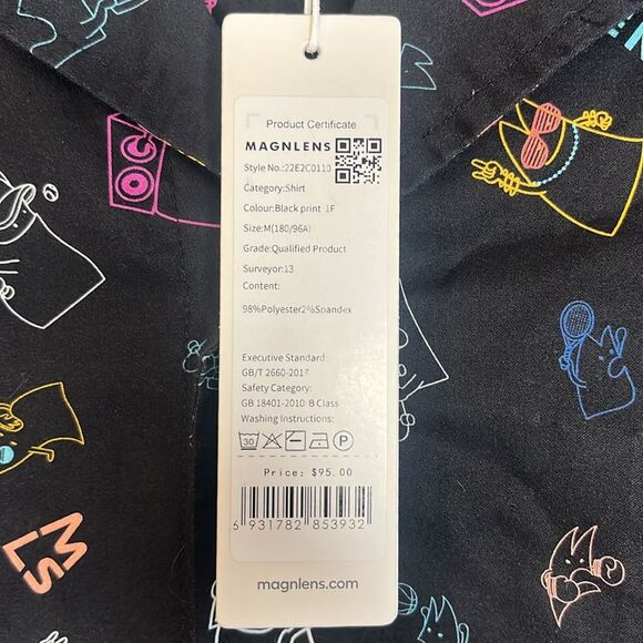 Men’s Short Sleeve Black Printed Button Down Shirt by Magnlens size Medium NWT - Picture 6 of 11